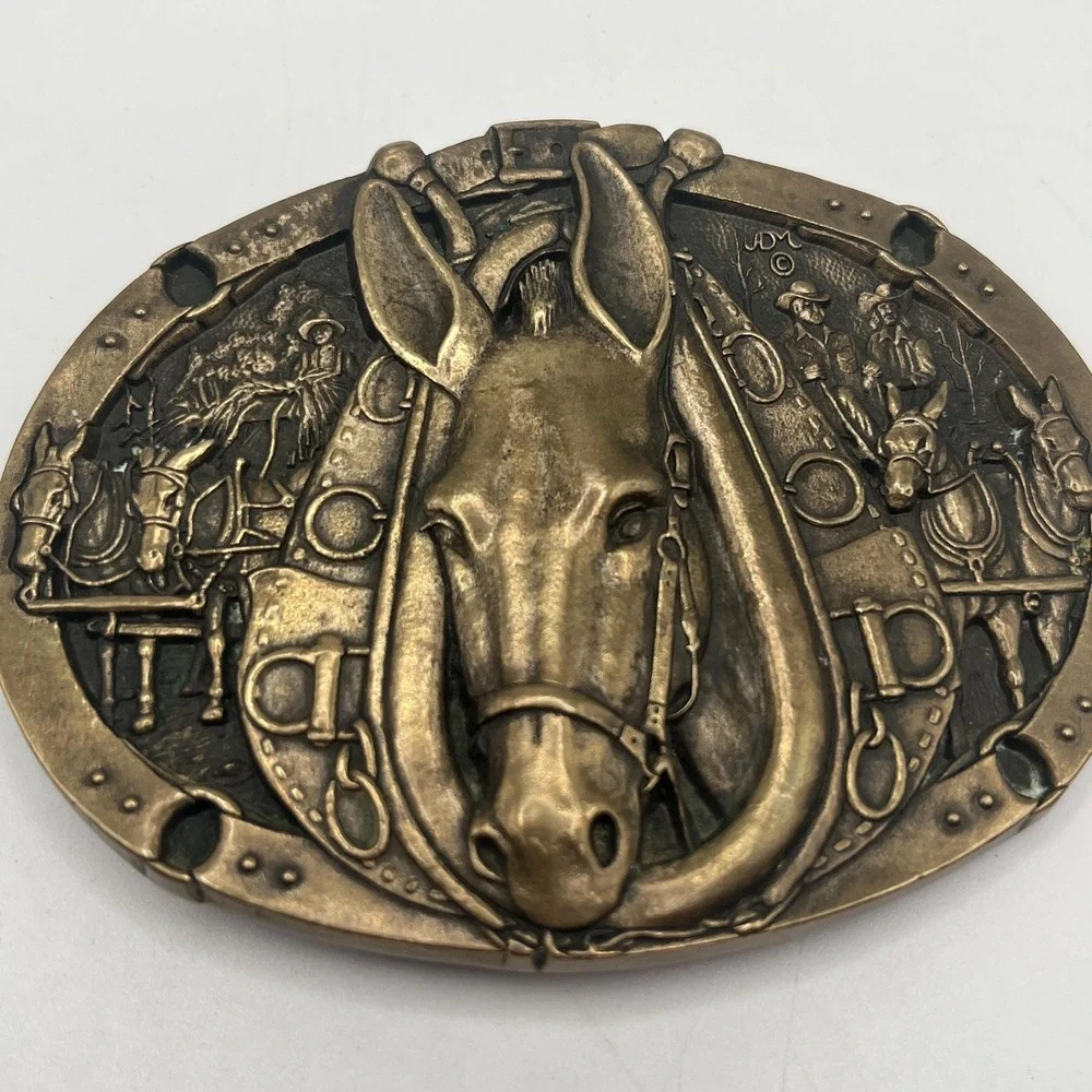 Vintage Solid Brass Award Design Medals Equestrian Horse Theme Belt Buckle